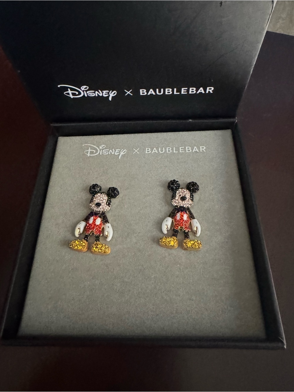 BaubleBar Mickey Mouse Glitter Stud Earrings - Black/Red/Gold
